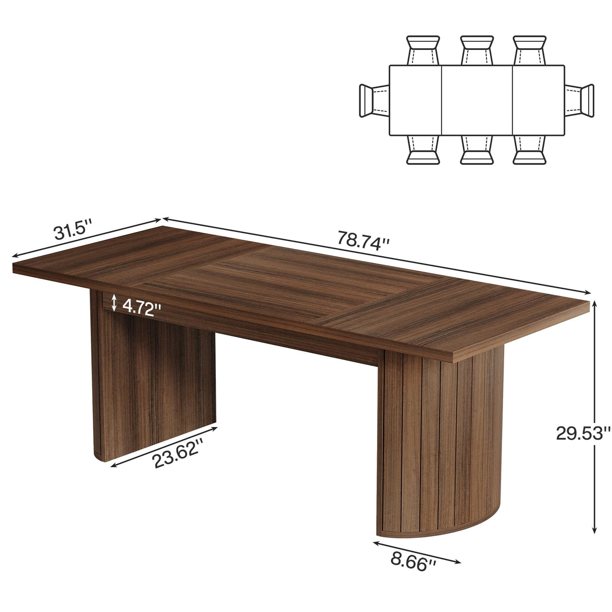 Tribesigns 6.56 ft Conference Table for 6-8 People, 78.7" Large Rectangle Meeting Table with Double Pedestal, Farmhouse Seminar Table Boardroom Desk for Office Meeting Conference Room, Walnut Tribesigns