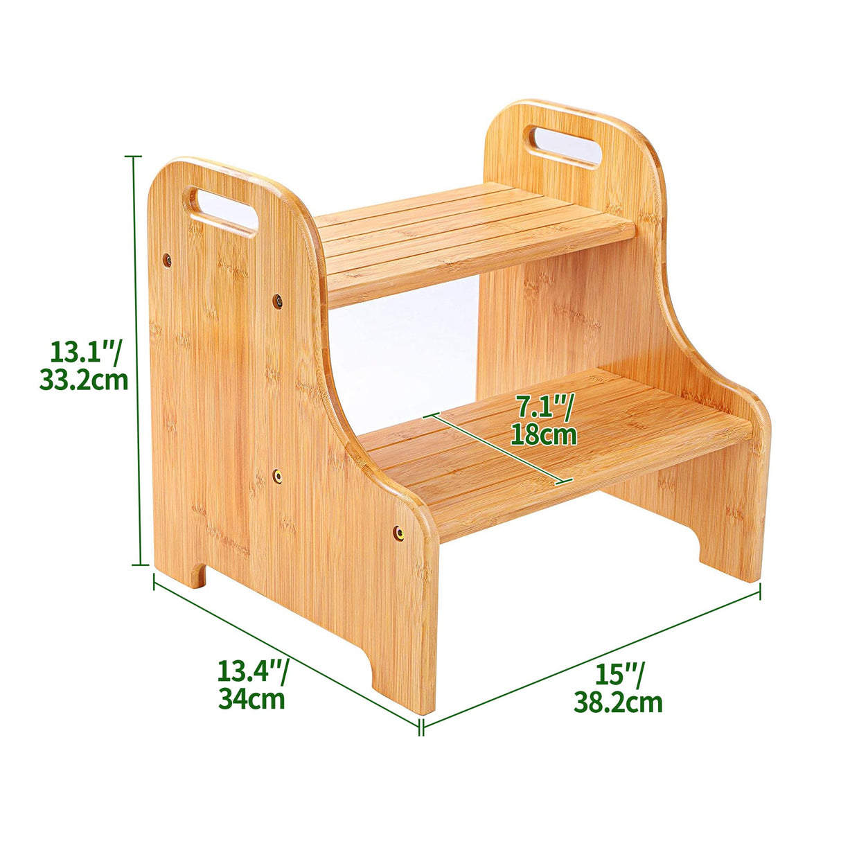 VaeFae Bamboo 2 Step Stool with Non-Slip Step Treads and 2 Cutout Handles VaeFae