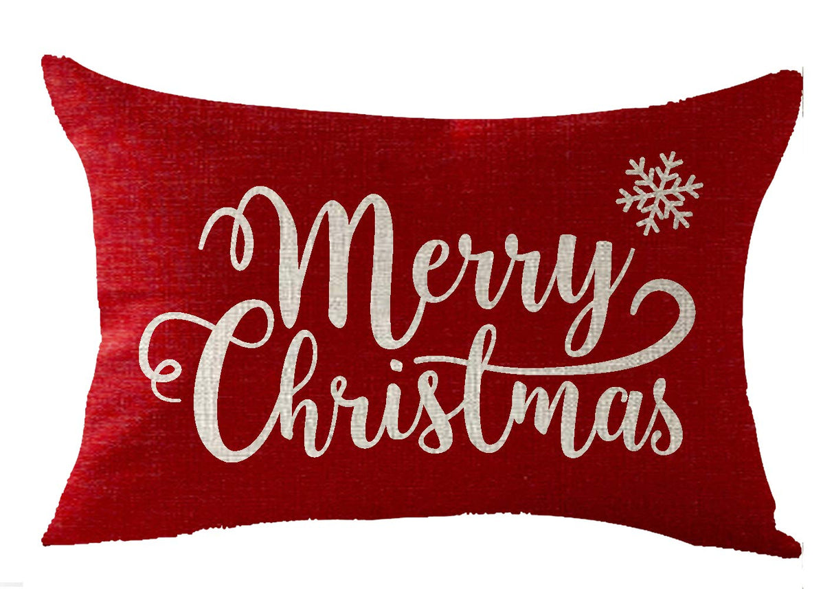 FELENIW Happy Winter Snowflakes Merry Christmas Throw Pillow Cover Cushion Case Cotton Linen Material Decorative Lumbar 12X20 inches FELENIW