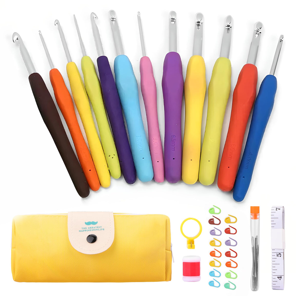 iKumar Crochet Hooks Set, 12 Sizes Crochet Needle Kit, 41 Piece Crochet Kit with Ergonomic Handles for Arthritic Hands, Knitting Needles with Yellow Storage Case iKumar