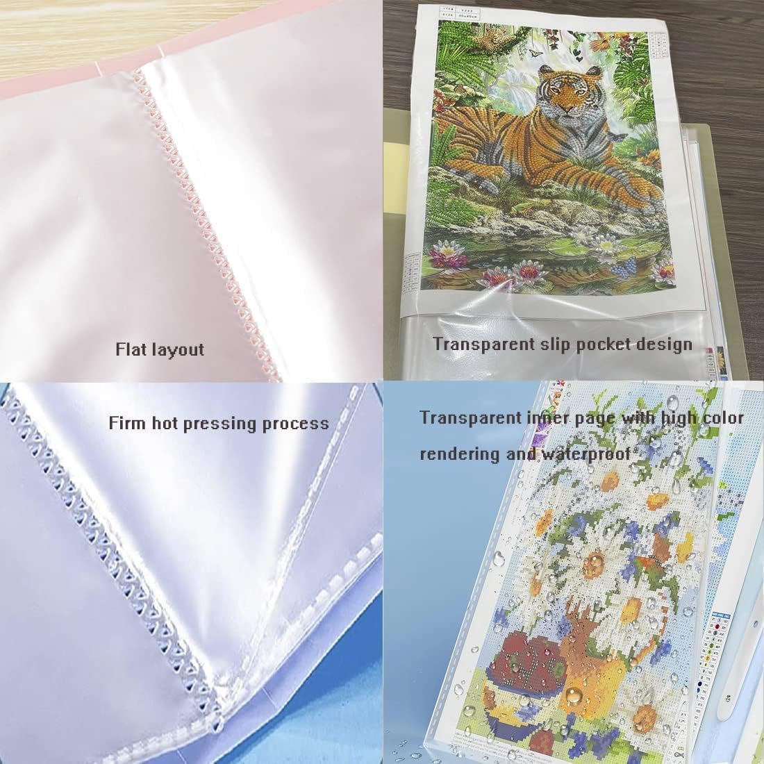 2 Packs A3 Storage Book for Diamond Art Portfolio Folder for Diamond Painting Accessories with 60 Pocket Slevees Protectors (2PCS-Green and White) ESEHGS