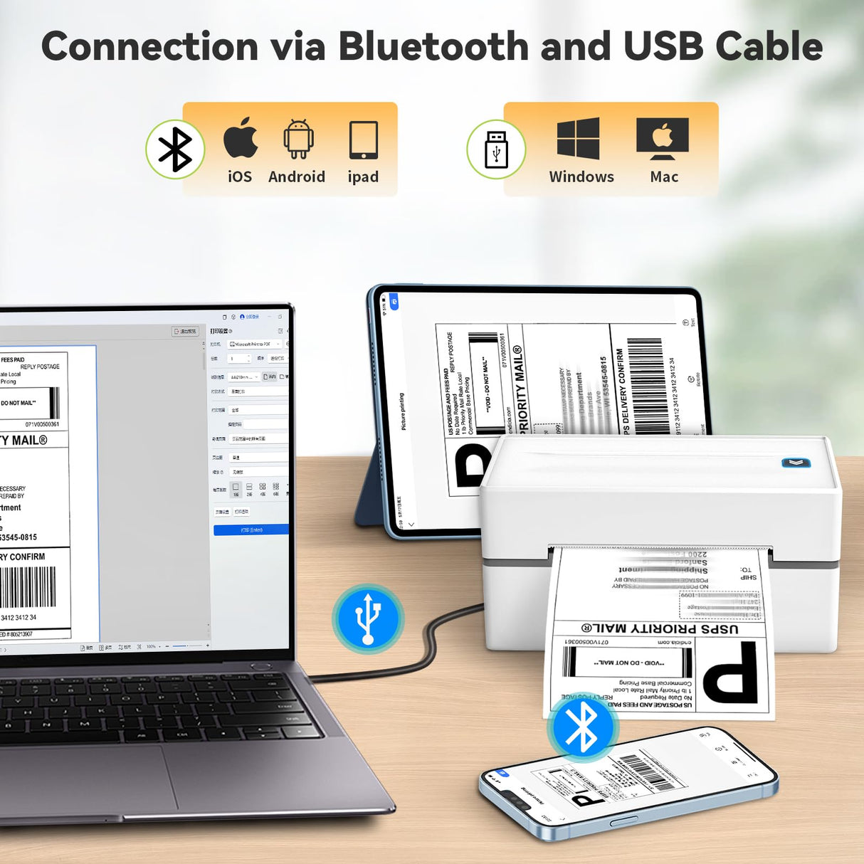 Anycash Bluetooth Thermal Shipping Label Printer, Wireless 4x6 Shipping Label Sticker Printer for Small Business and Office, Compatible with Android&iOS Windows, Used for Amazon, Shopify, Etsy USPS Anycash