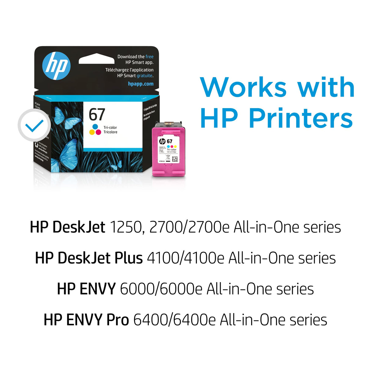 HP 67 Tri-color Ink Cartridge | Works with HP DeskJet 1255, 2700, 4100 Series, HP ENVY 6000, 6400 Series | Eligible for Instant Ink | 3YM55AN HP