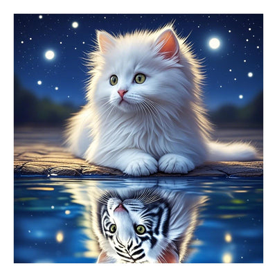SJUTOUCI White Cat and Tiger Diamond Painting Kits for Adults, Diamond Art for Beginners, 5D Round Diamond Dots Gem Craft Art Home Wall Decor 12x12 inch, Animals