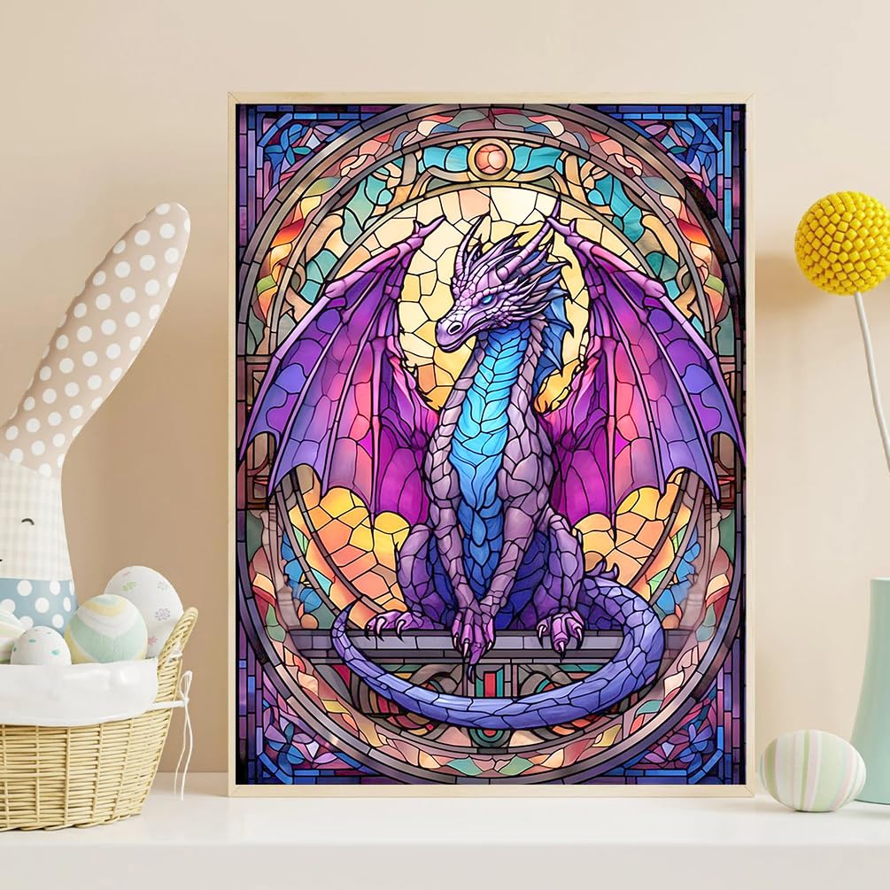 croshom Dragon Gem Art Kits for Adults, DIY Diamond Painting Kits for Gift Idea and Wall Decor 12x16in croshom