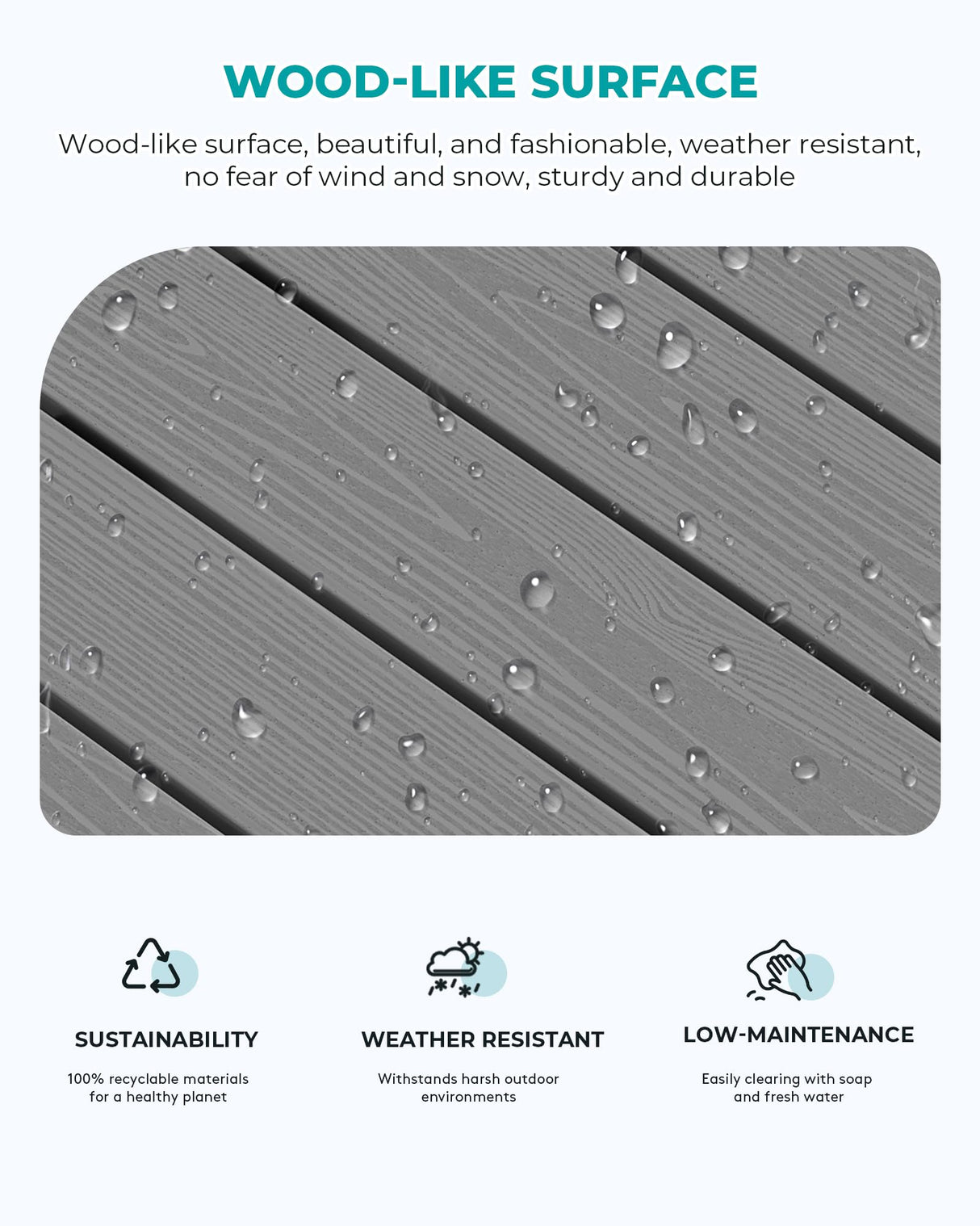 SERWALL Outdoor Coffee Table, HDPE Patio Coffee Table for Outside, Grey SERWALL