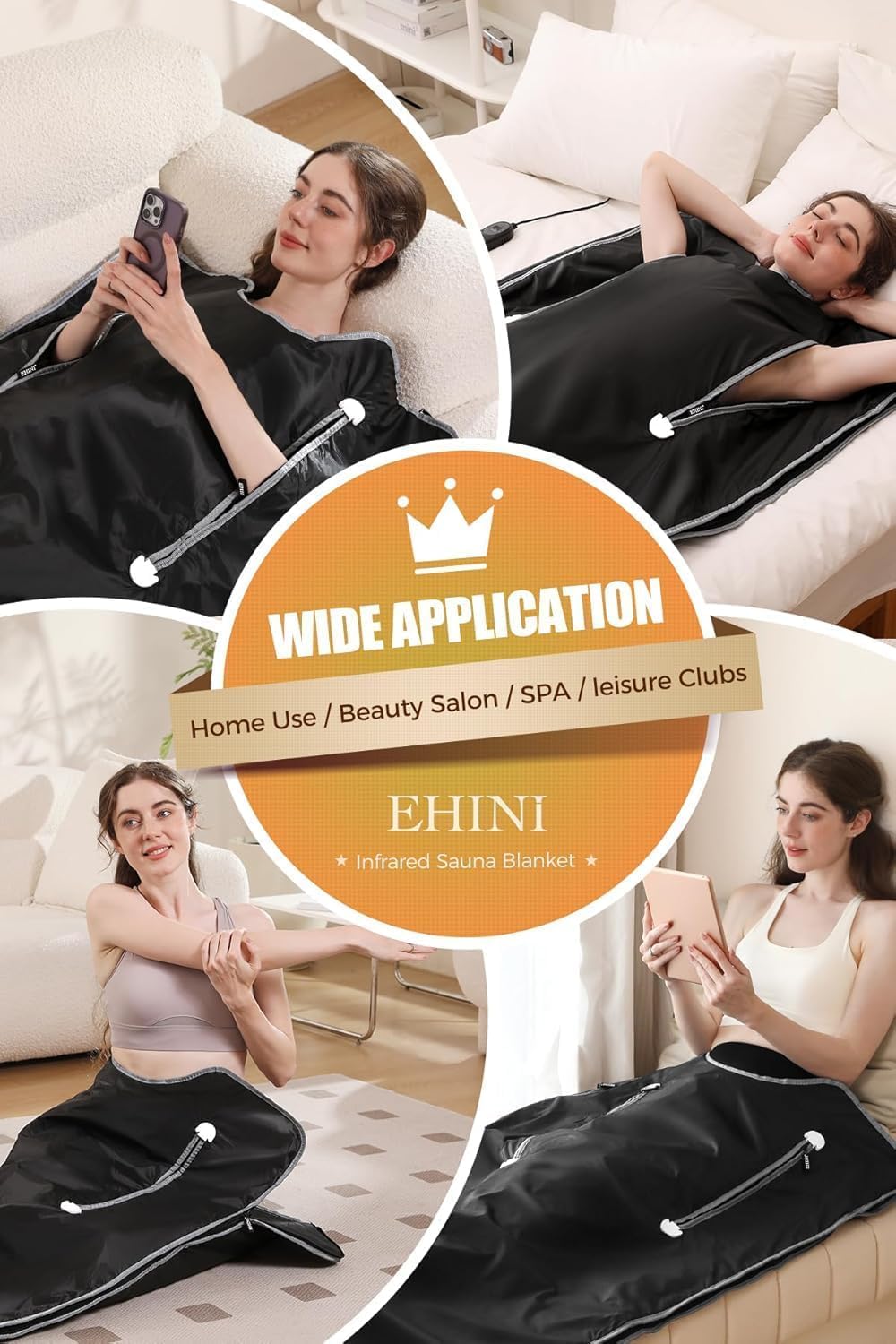 EHINI Infrared Sauna Blanket-Sauna Blanket for Home Use, Portable Design for Relaxation and Detoxification Highest 176℉, 20-60 Minutes Timer, 6 ft x 2.65 ft(Darkness) EHINI