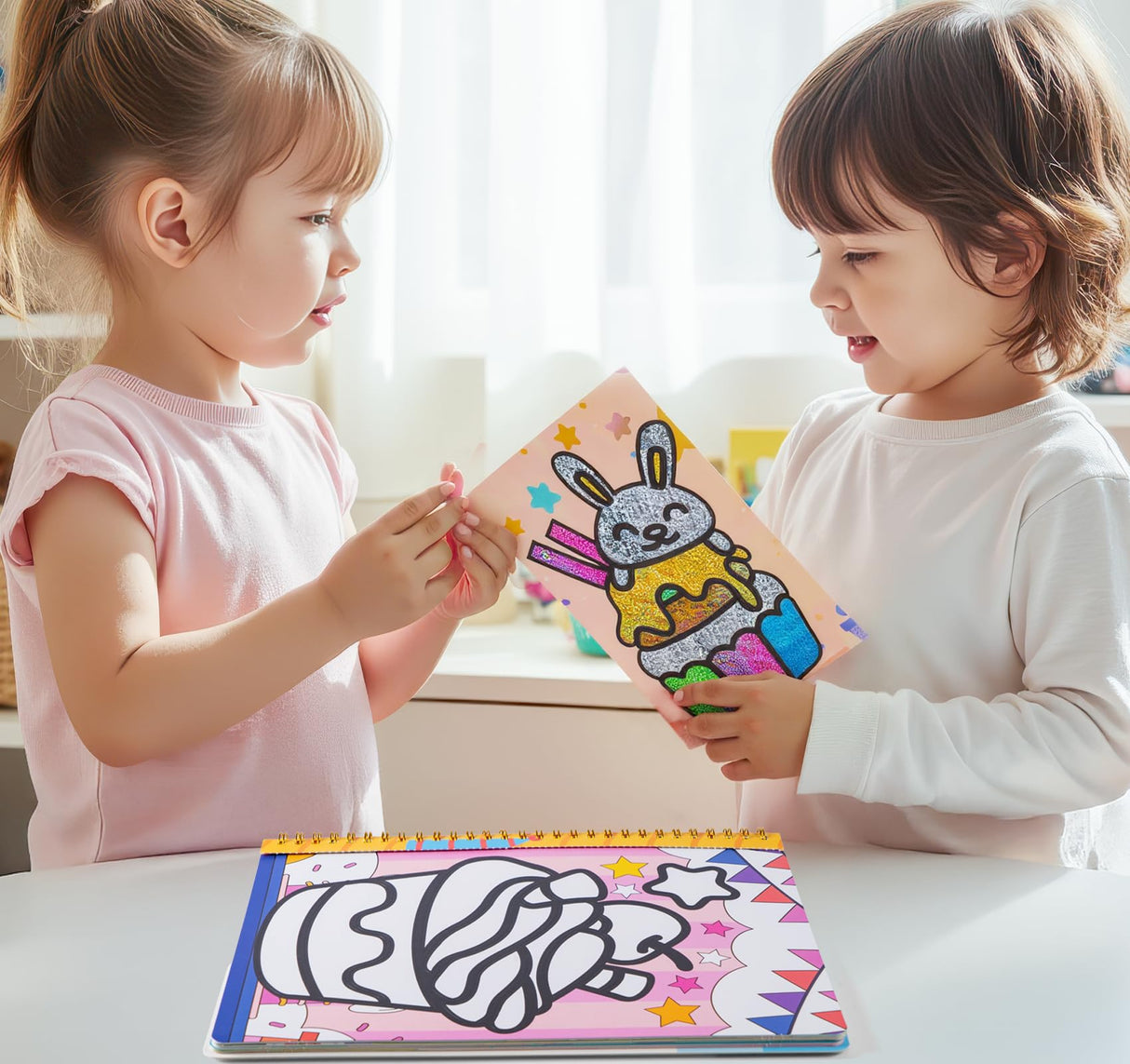 ilauke Art Craft Activity for Kids, No Mess DIY Creative Birthday Foil Art Kits, 2-in-1 Creative Travel Book for Girls Age 4-9, Idea Stuffers Valentines Gifts for Girls Boys, Travel Activities ilauke