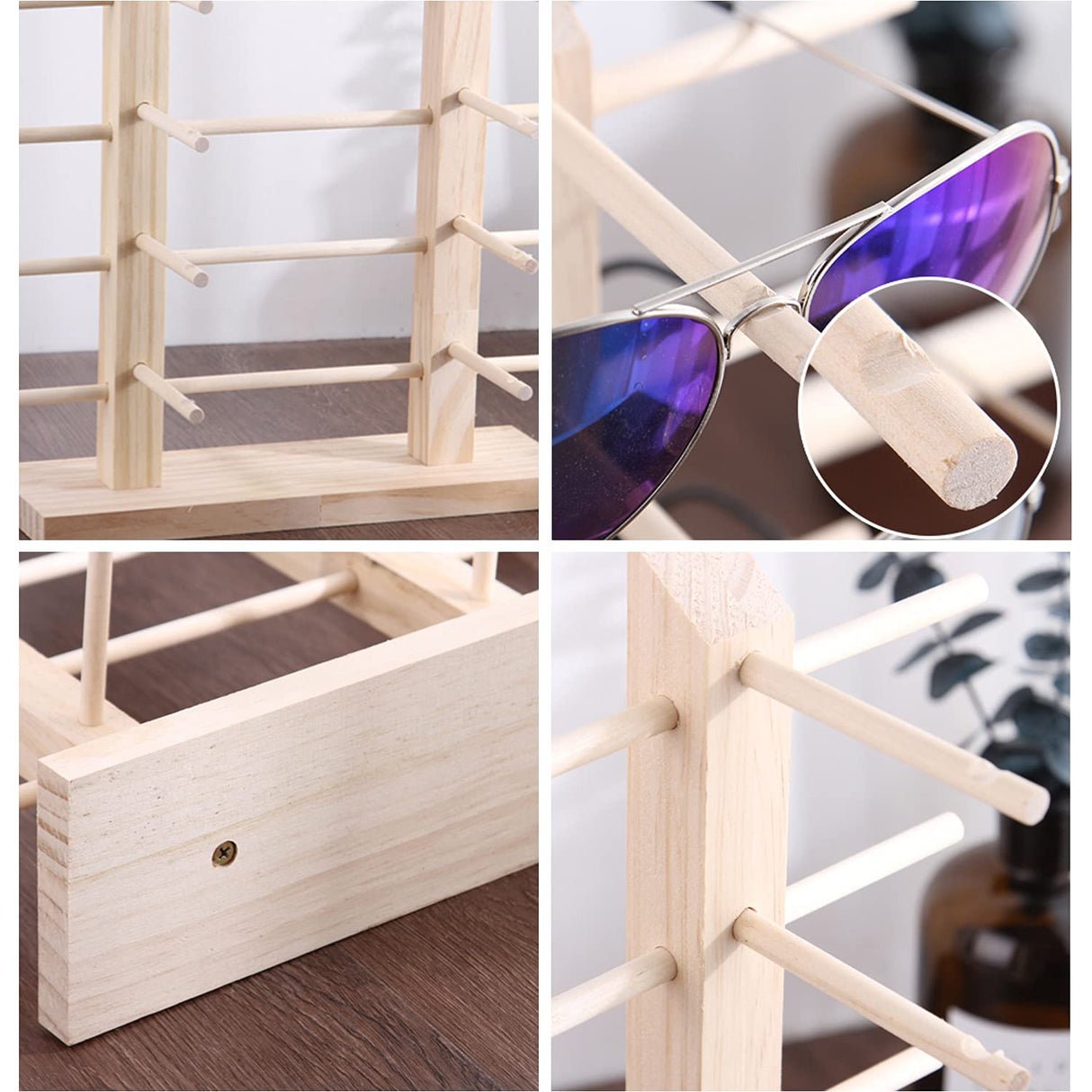 Wooden Sunglass Rack, 12 Pair Wood Sunglass Display Stand Frame Glasses Holder Organizer for Home or Glasses Shop Display,16.81 x 13.58 x 5.62 inches (6 Tier) Odowalker