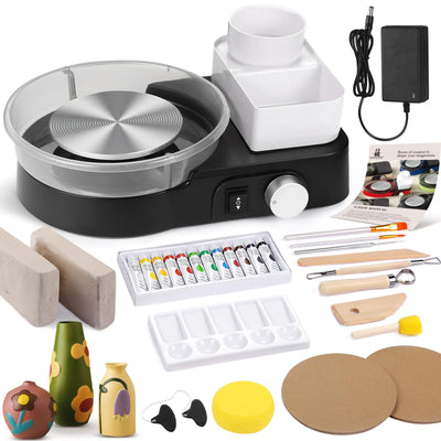 Pottery Wheel for Adults - Complete Pottery Tools Kit for Beginners, 6" Turntable Two-Way Rotation Adjustable Speed, 2.2 lbs. Air Dry Clay, Mini Clay Making Pottery Wheel with Storage Design (Black)