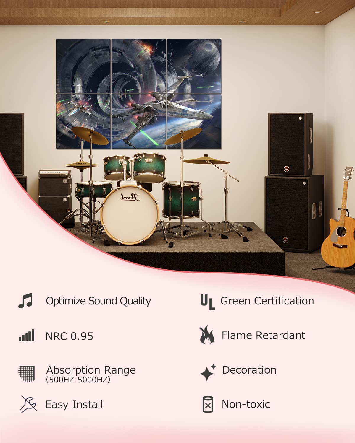 EVENRISING Art Acoustic Panels, 72"x48"x0.4" Sound Absorbing Panels,Better Sound Panels than Soundproof Foam,Premium Soundproof Wall Panels for Recording Studio, Star Wars EVENRISING