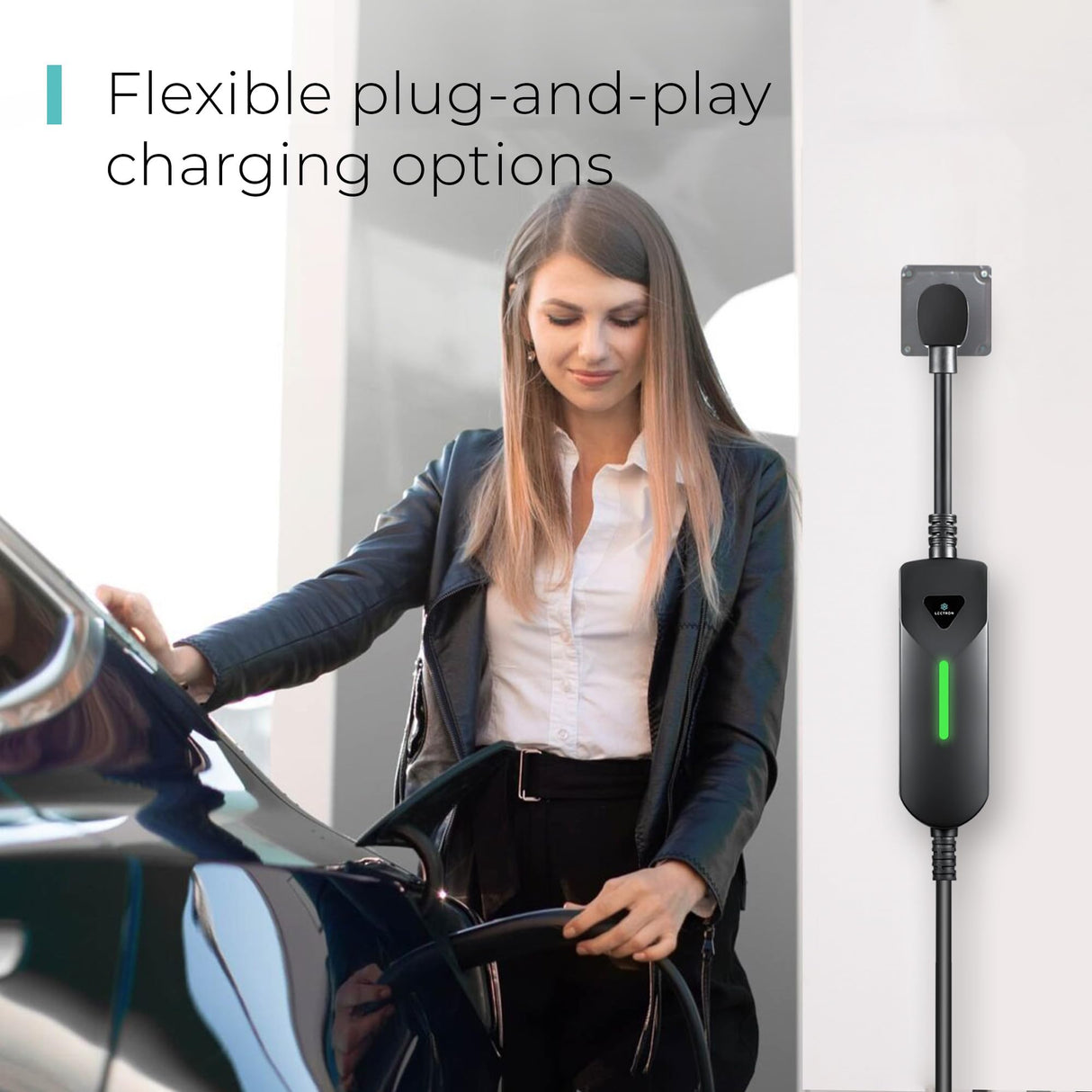 Lectron Level 1/2 (12A & 40A) Tesla NACS Portable EV Charger - Dual-Level Electric Vehicle Charging Station with NEMA 14-50/5-15 Plug - Compatible with All NACS Electric Vehicles Lectron