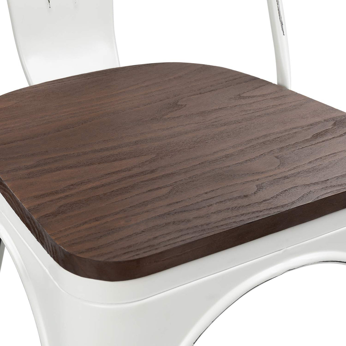 Furniwell Metal Dining Chairs with Wood Seat, Indoor Outdoor Use Stackable Tolix Industrial Metal Chairs Set of 4 for Kitchen, Dining Room, Bistro and Cafe (White) Furniwell