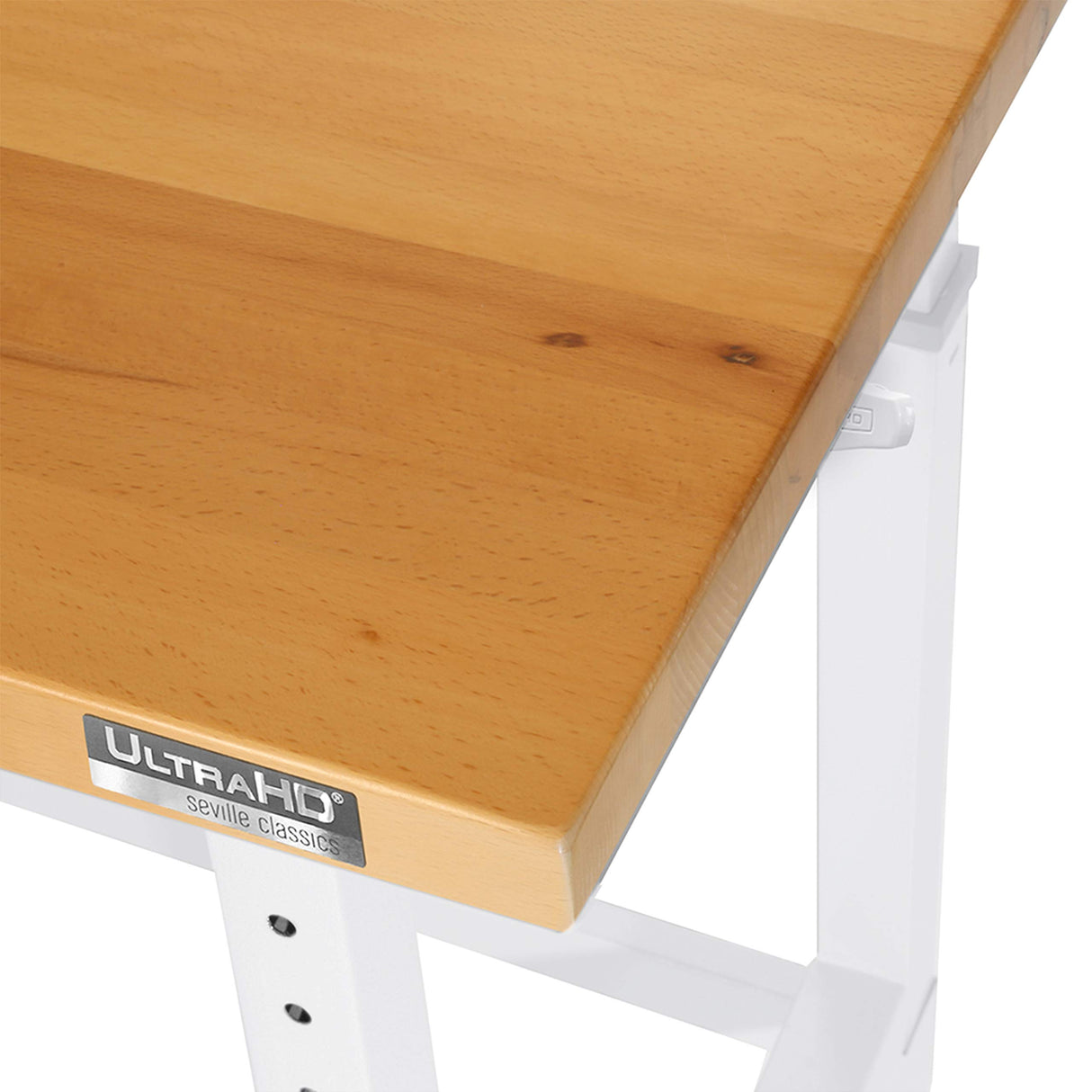Seville Classics UltraHD Heavy Duty Workbench Table w/Solid Wood Top, 1000 lbs. Weight Capacity Workstation for Garage, Warehouse, Workshop, White, 48" W x 24" D x 28.5" to 42" H Desktop Seville Classics