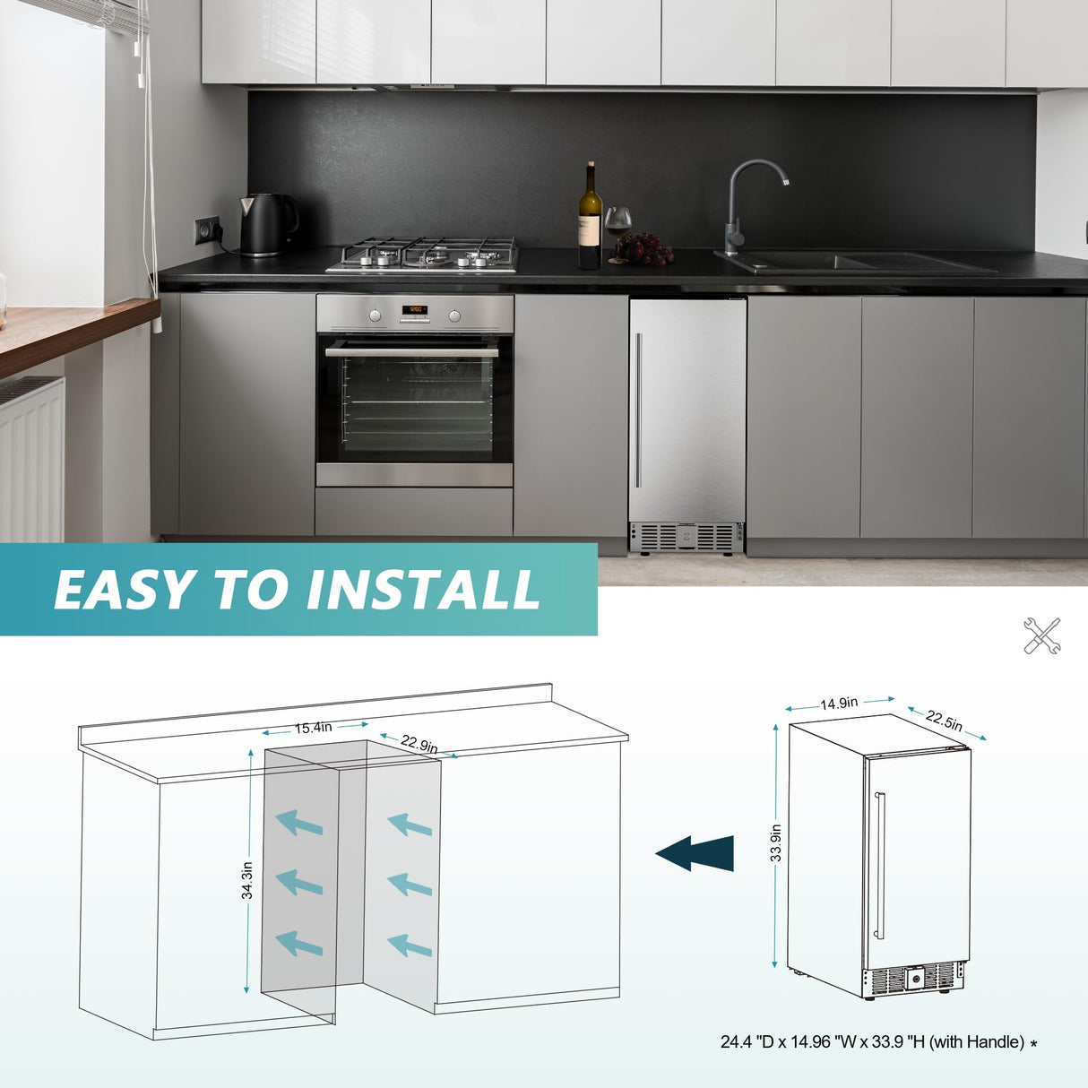 EUHOMY Beverage Refrigerator 15 Inch, Under Counter 127 Can Beverage Fridge with Stainless Steel Door, Beverage Cooler Built-in and Undercounter Beer Fridge, Drink Fridge - Soda Cola EUHOMY