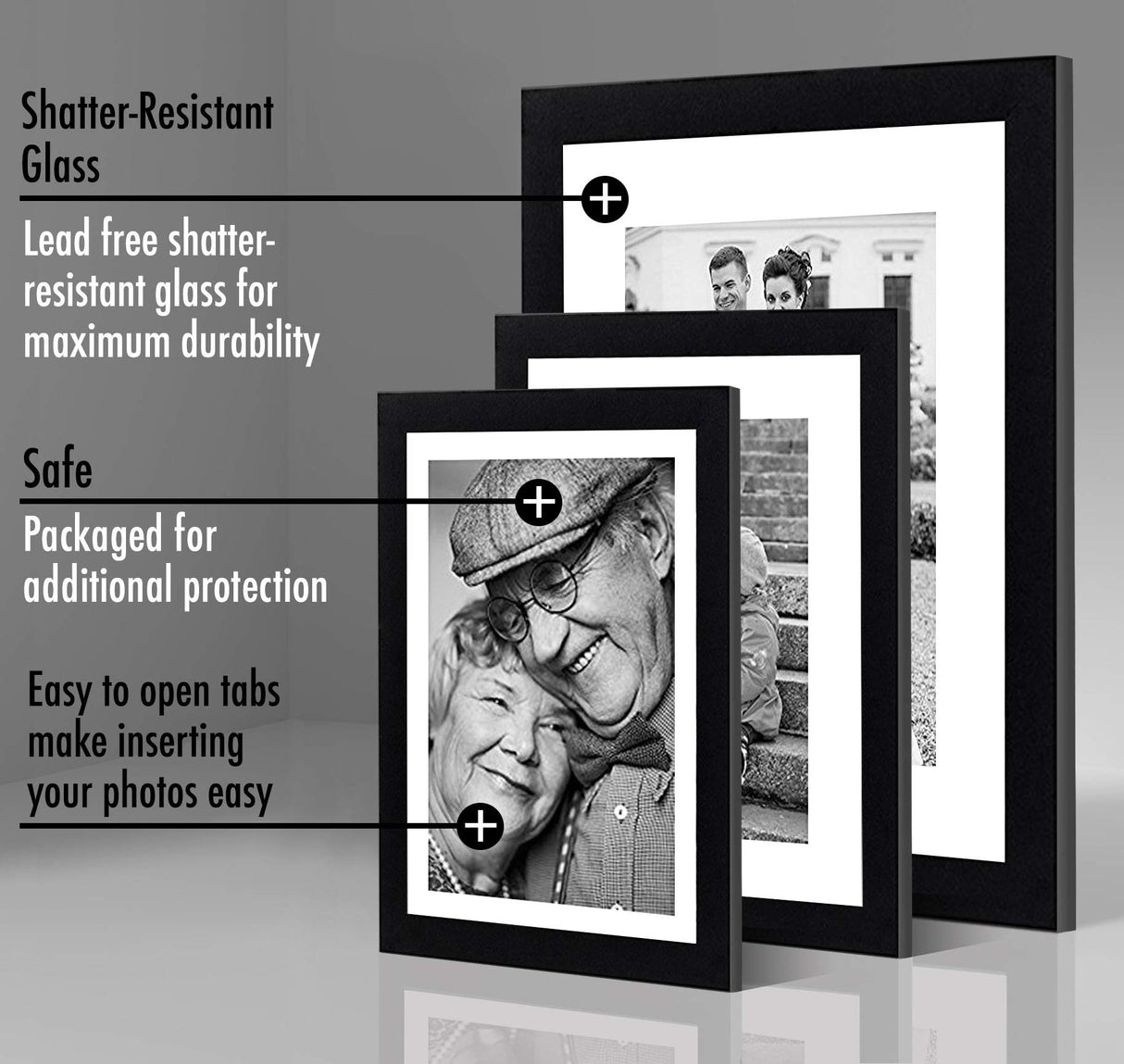 Americanflat 7 Pack Black Gallery Wall Frame Set - Includes One 11x14 Frame, Two 8x10 Frames, and Four 5x7 Frames - Picture Frames Collage Wall Decor with Shatter Resistant Glass and Hanging Hardware Americanflat