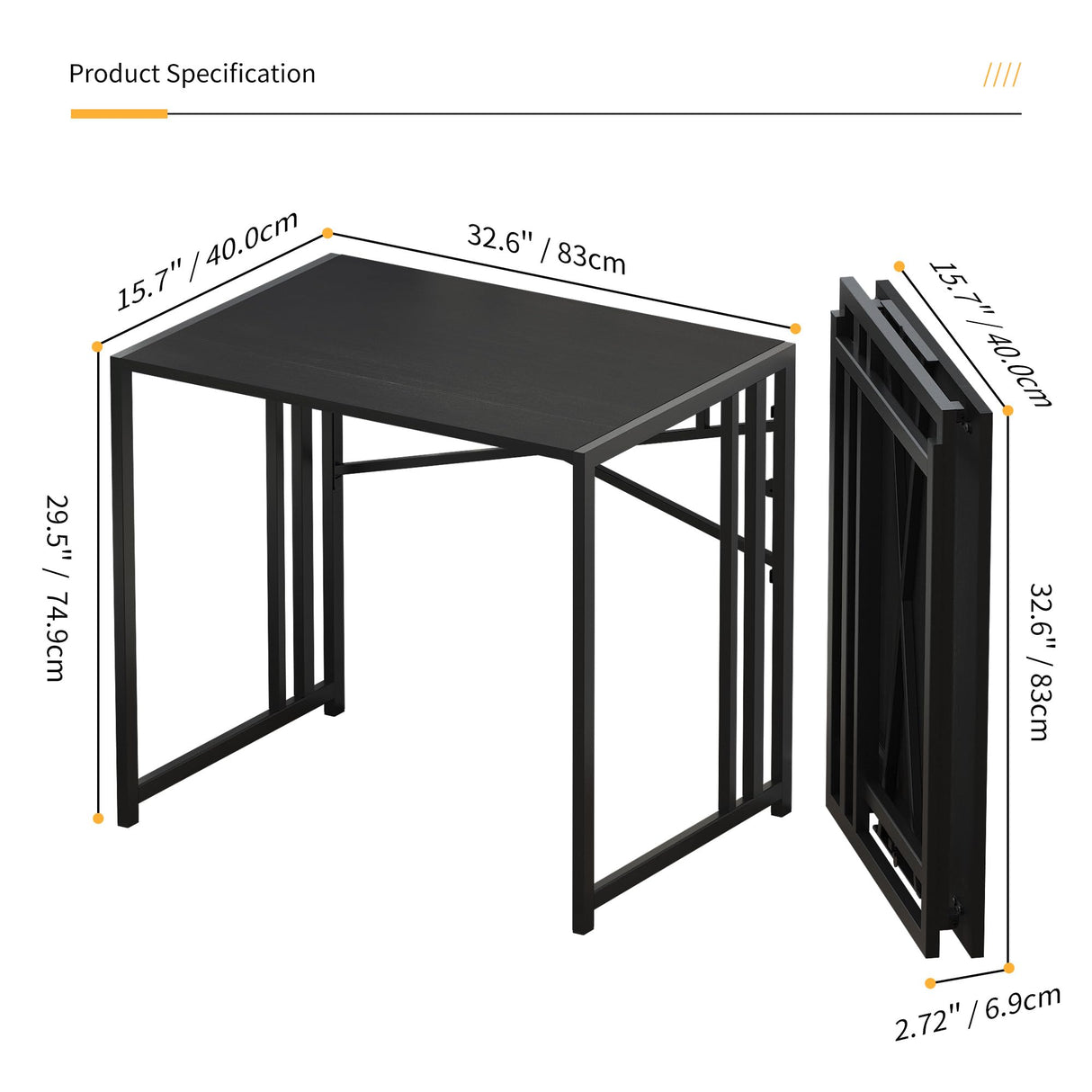 Lutown-Teen Small Folding Computer Desk 32 inch, Writing Gaming Computer Desk for Small Spaces, No Assembly Required Small Office Desk, Black Lutown-Teen