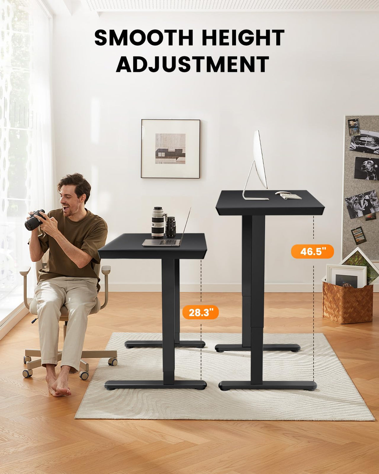 ErGear Standing Desk with Drawer, Glass Top One Piece, 48x24 inch Height Adjustable Desk, Electric Standing Desk with Charging Ports, Sit Stand Up Desk for Home Office(Black Glass Top) ErGear