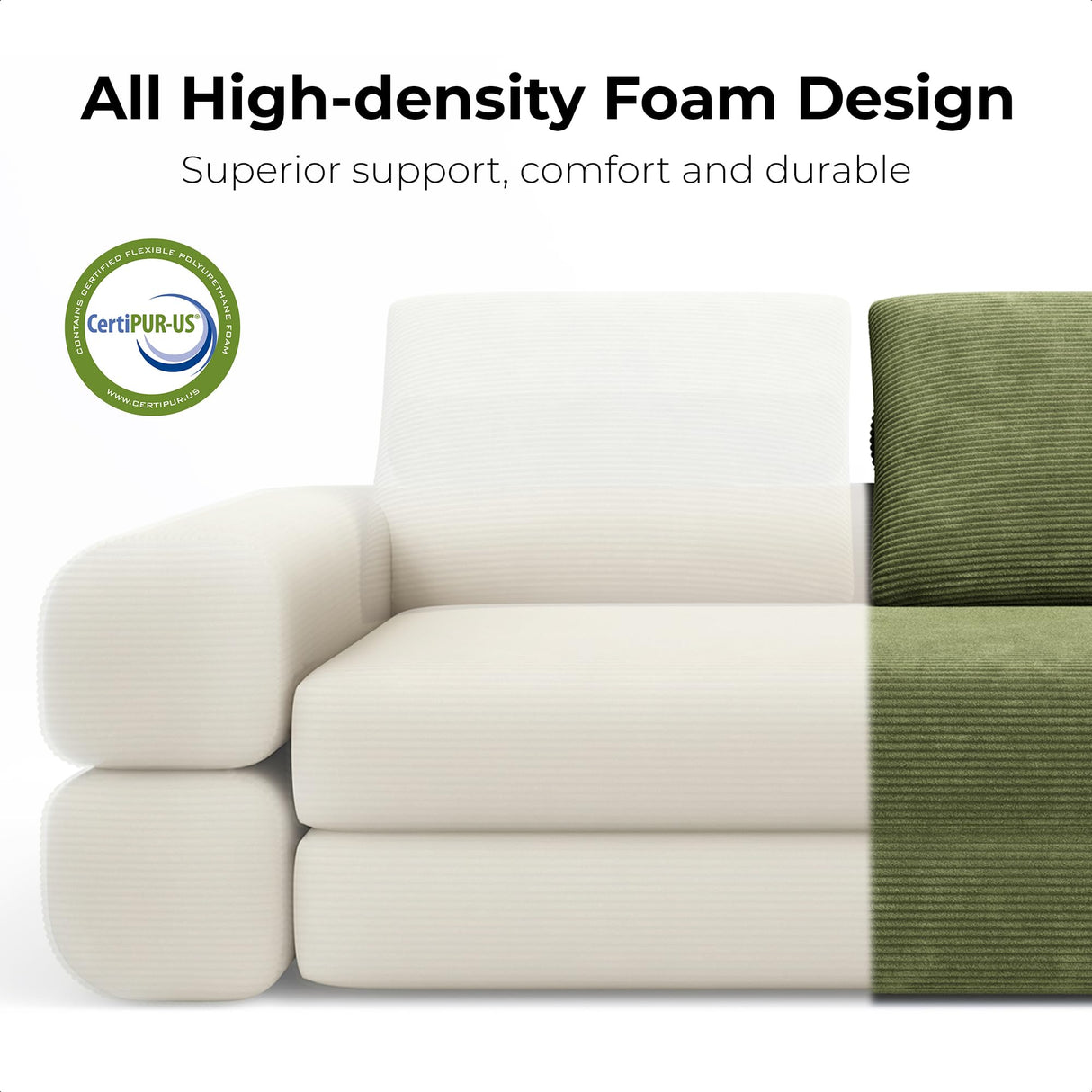 LIKIMIO Convertible Sleeper Sofa Bed Floor Sofa 3-in-1 No Assembly, Foldable Mattress with Corduroy Upholstery Green, Lounge Loveseat Couch for Living Room Studio Guest Room LIKIMIO