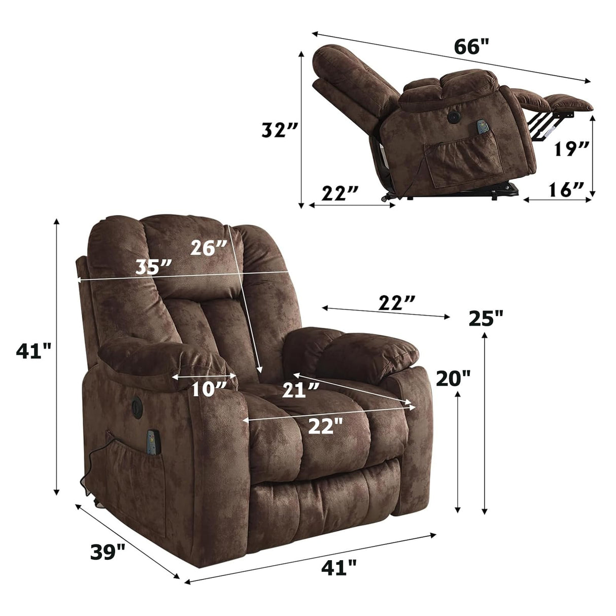 CANMOV Power Lift Recliner Chair with Massage and Heat for Elderly, Overstuffed Wide Recliners, Heavy Duty and Safety Motion Reclining Mechanism with USB Ports, 2 Concealed Cup Holders, Chocolate CANMOV
