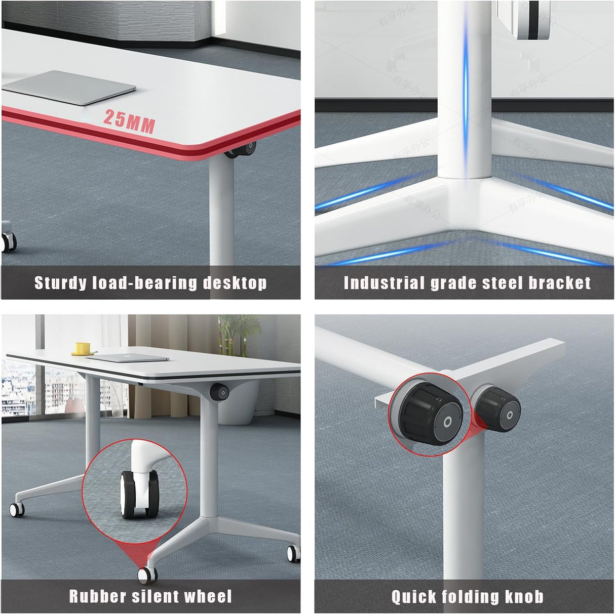 Conference Table, Folding Conference Room Tables Office Table Flip Top Mobile Meeting Training Table with Wheels, Seminar Boardroom Table for Home Office Classr ( 6 Pack 63 x 23.6 x 29.5 inch ) Ysjndasm