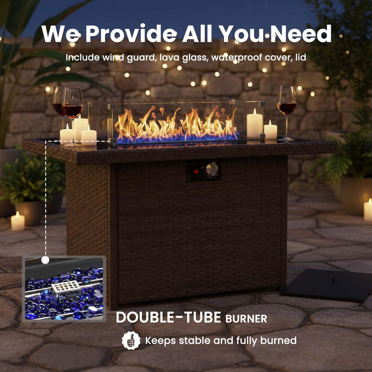 Vakollia 10 Pieces Patio Furniture Sets with Fire Pit Table, Wicker Rattan High Back Outdoor Swivel Rocking Chairs Set with 3-Seat Couch, Ottomans and Side Table Vakollia