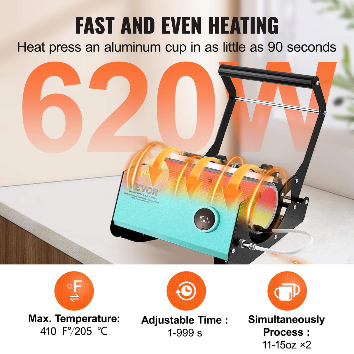 VEVOR Pro Tumbler Heat Press Machine - Mug Heat Press Heat Up Fast & Even, Professional Blanks Tumbler Press High-Security for 11-30oz Sublimation Tumblers, Cups, Glasses and Mugs, Light Green VEVOR