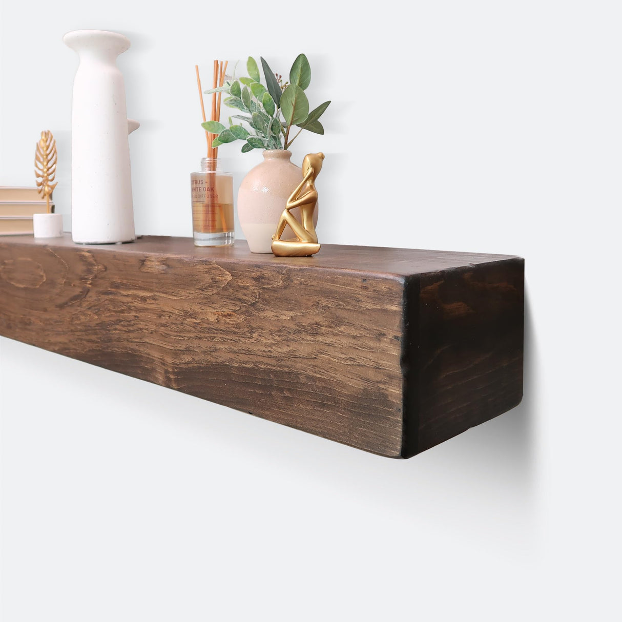Fireplace Mantel, Rustic, Shelf, Floating Mantle, Real Wood, Beam, URBANDI (Dark Brown, 72Lx6Hx8D) WoodArtSupply