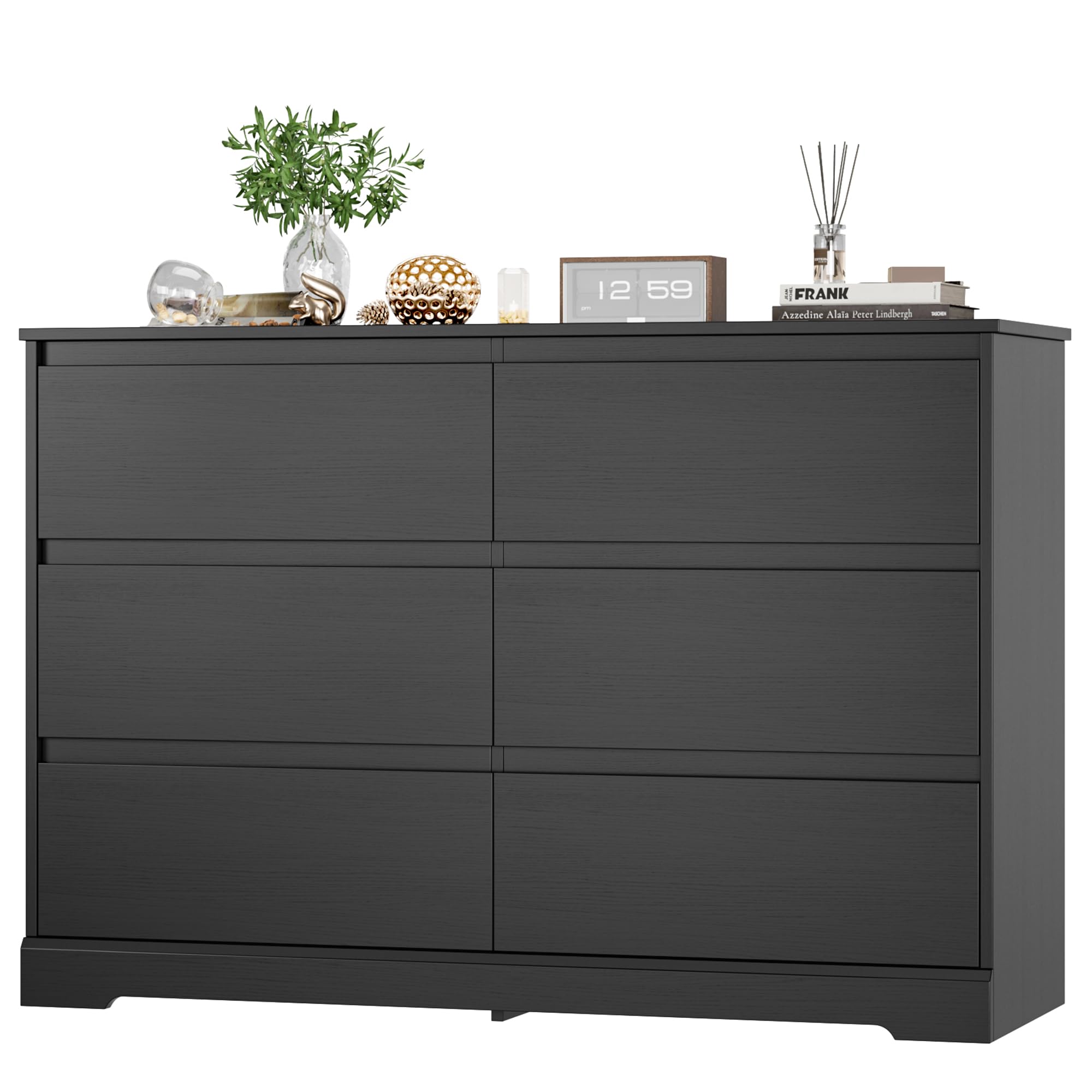 FOTOSOK 6 Drawer Double Dresser, Black Dresser, Modern 6 Chest of