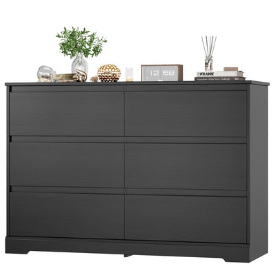 FOTOSOK 6 Drawer Double Dresser, Black Dresser, Modern 6 Chest of Drawers with Deep Drawers, Wide Storage Organizer Cabinet for Living Room Home