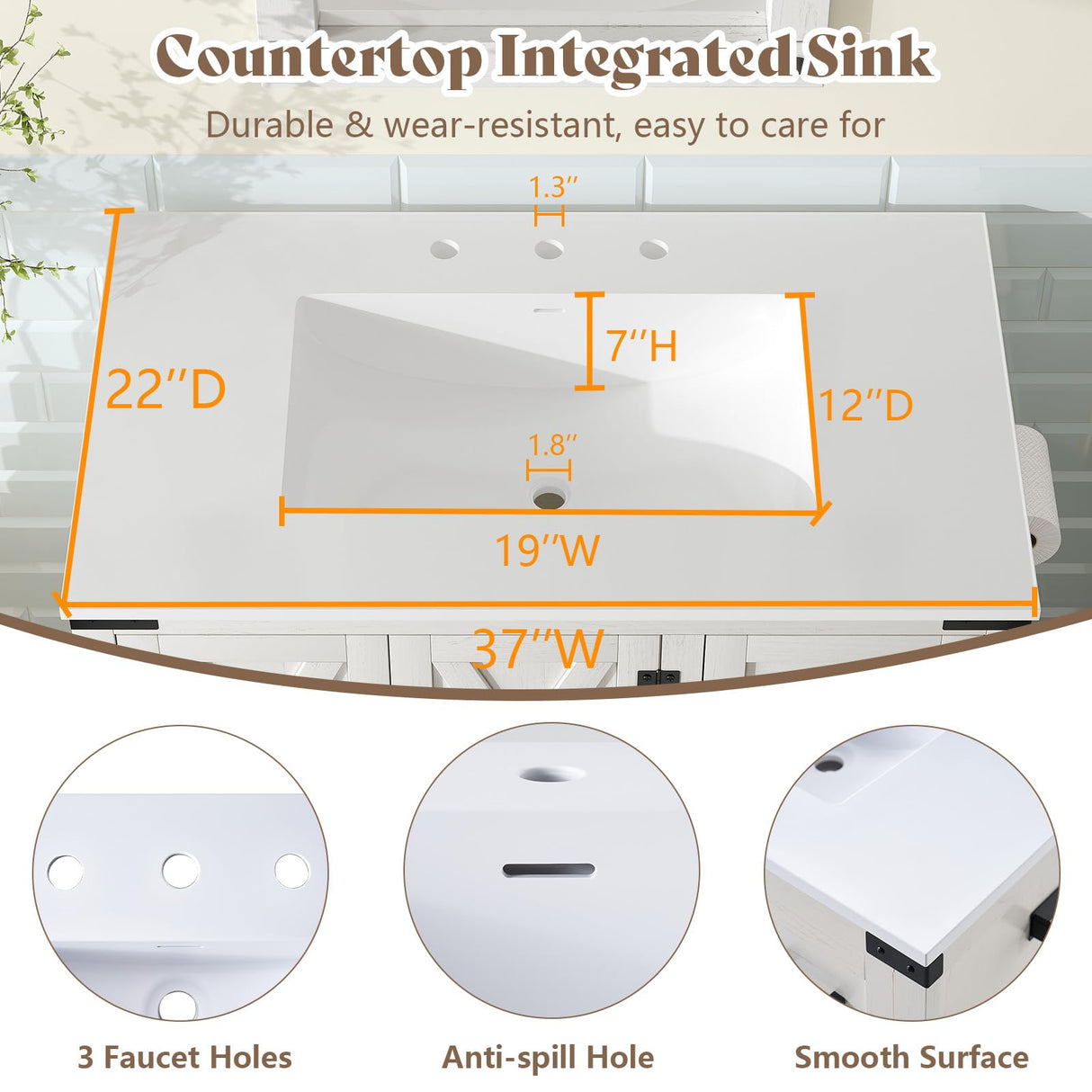 AMERLIFE 36" Farmhouse Bathroom Vanity with Sink Combo, Wood Barn Door Freestanding Small Single Bath Storage Cabinet Set with Sliding Drawers & Open Shelf, Paper Towel Holder, Antique White AMERLIFE