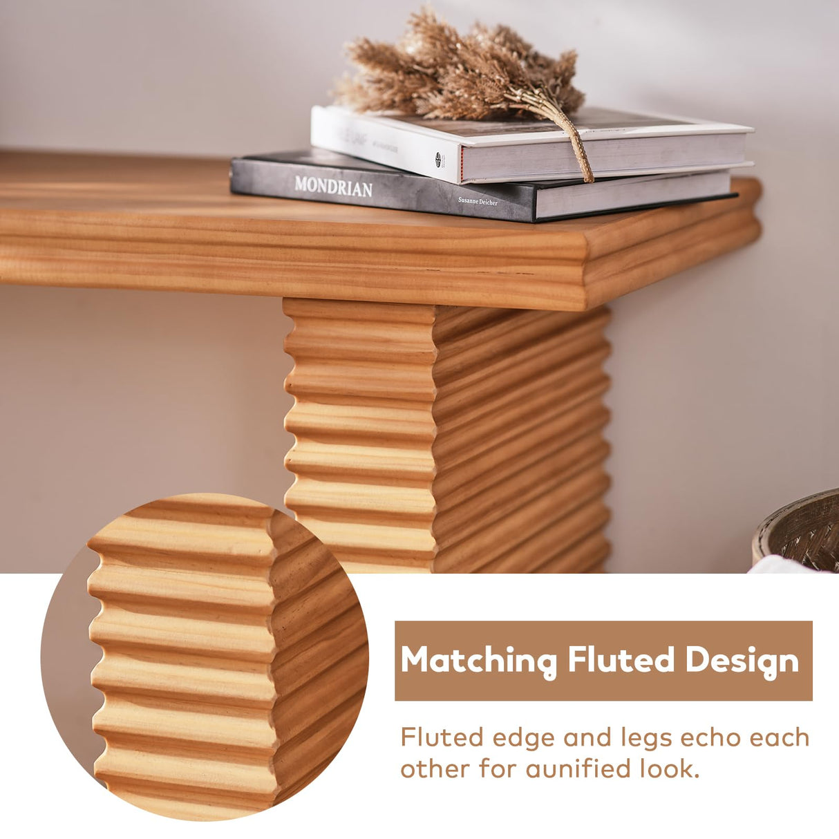 Wnutress Wood Entryway Benches, 42.5" Fluted Farmhouse Dining Bench Seat for Kitchen, End of Bed, Living Room, Hallway, Easy Assembly, Indoor, Natural Wnutrees