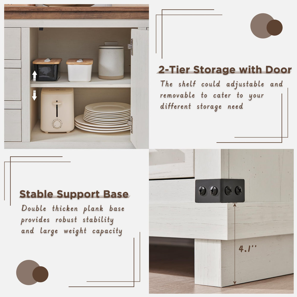 Farmhouse 8 Drawer Dresser for Bedroom - 54 Inch Wide Dresser TV Stand with Storage & Adjustable Shelves, Wood Dressers & Chests of Drawers for Closet, Antique White RedLemon