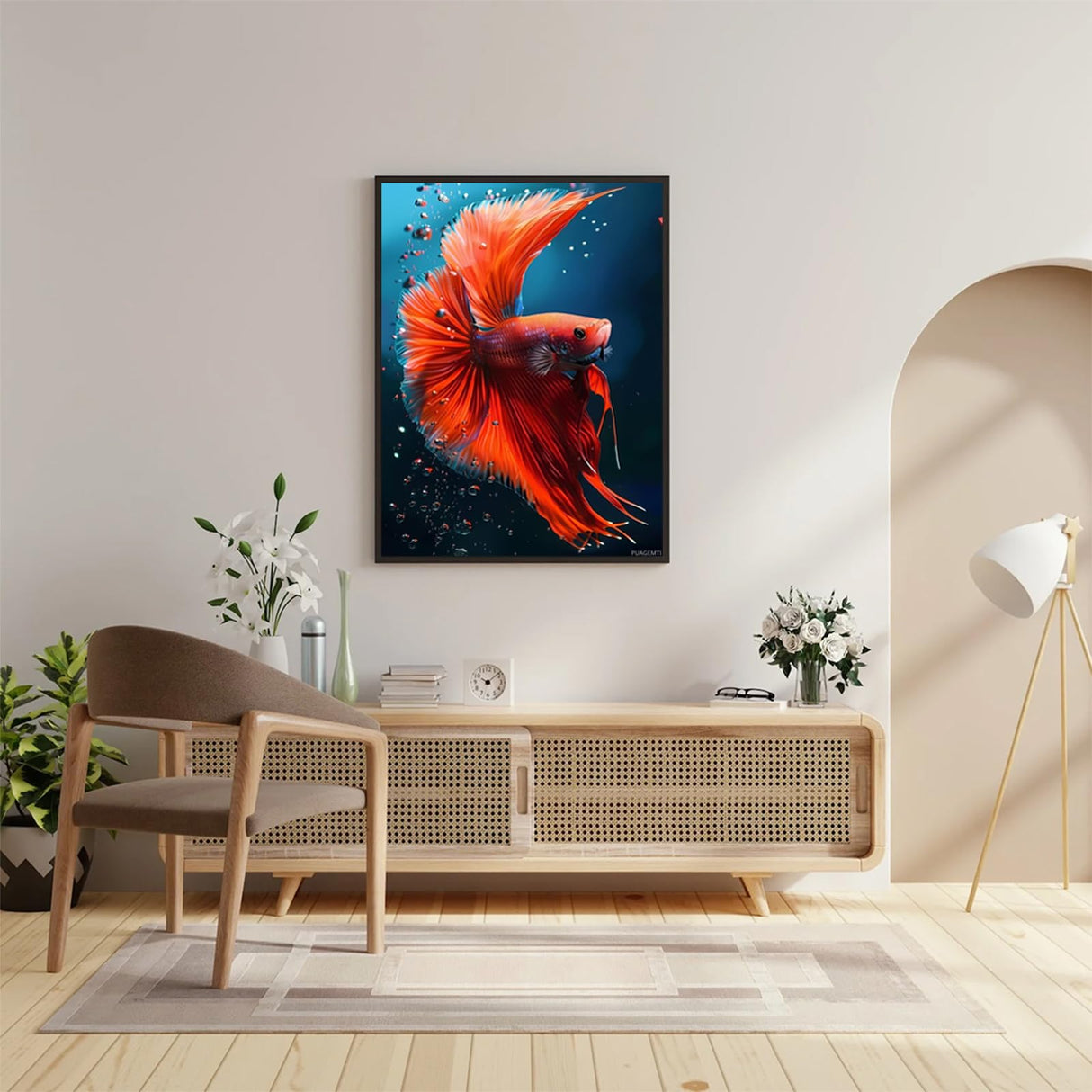 DIY 5D Diamond Painting Kits for Adults Red Betta Fish Fish Diamond Painting Diamond Art Kits Gem Art Kits for Gift Home Wall Decor 12x16 inch PUAGEMTI