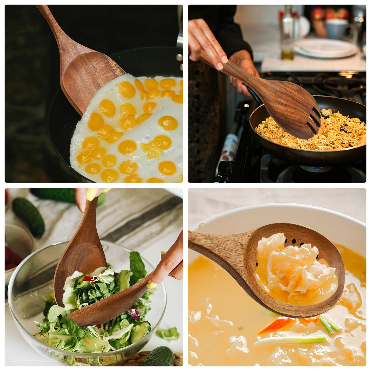 Wooden Spoon Set-6 Piece Wooden Cutlery-Daily Wooden Cutlery Cooking Spoon-Natural Teak Kitchen Set-Teak Cooking Utensils with Smooth Non-Stick Surface-For use in the kitchen when cooking Zalaxt