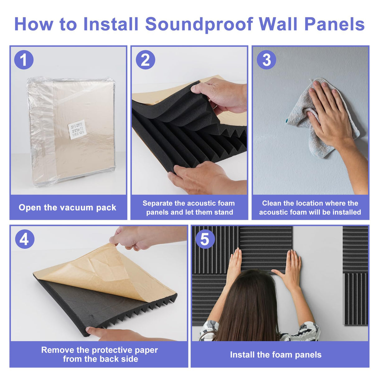 12 Pack Self-Adhesive Acoustic Panels,12" X 12" X 1" Sound Proof Foam Panels,30 kg/m³ High Density Sound Absorbing Panels,Fire Resistant Soundproof Wedges Panels for Studio Recording & Office & Home Jancane