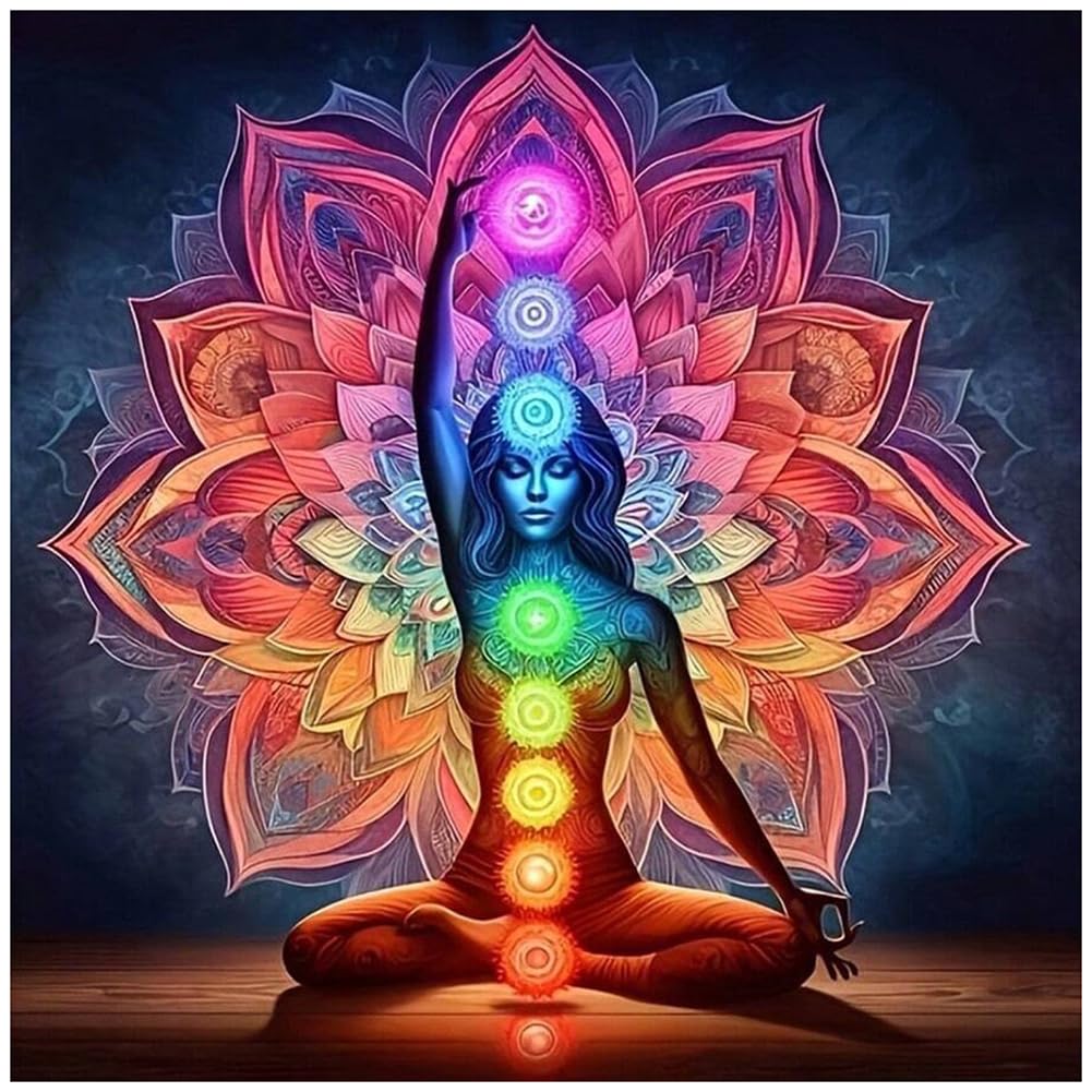 DIADAY 5D Chakra Mandala Diamond Painting Kit for Adults, Full Drill Round Chakra Diamond Art Kits for Beginners, DIY Mandala Diamond Dot Art Craft, Home Wall Decor Gift, 12x12 Inches DIADAY
