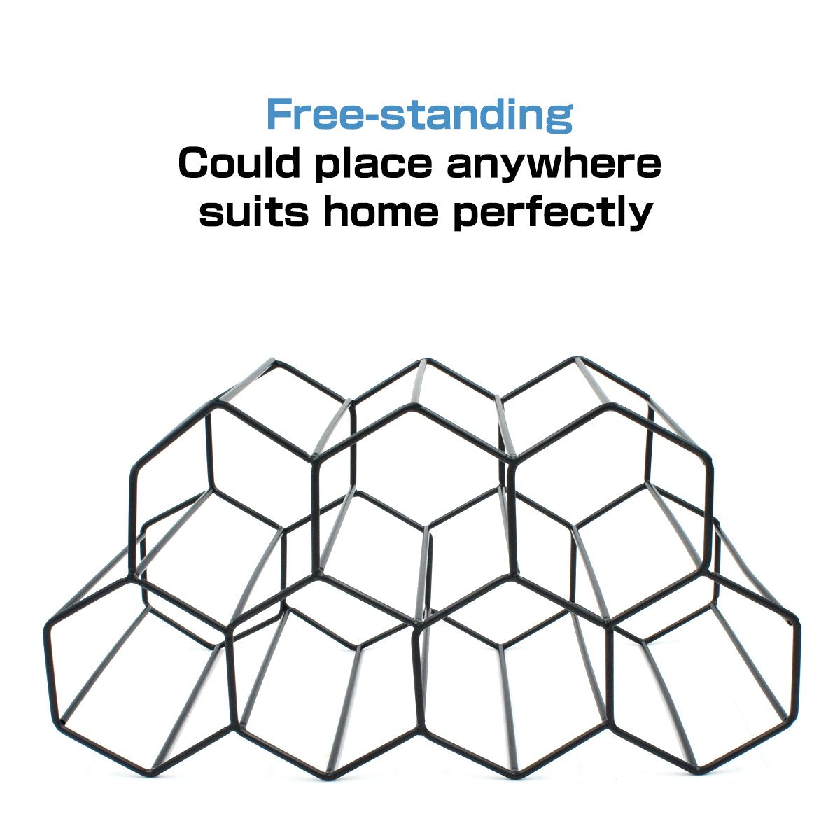 Buruis 9-Bottle Countertop Wine Rack, Honeycomb Standing Metal Wine Holder, Organizer, Red & White Wines Rack, Home Kitchen Bar Essentials (Black) Buruis