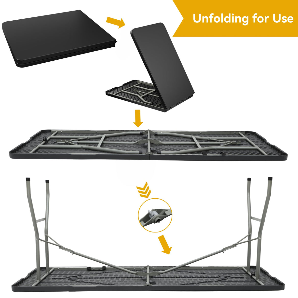 DWVO 6FT Folding Table, Heavy Duty Folding Tables with Carrying Handle, HDPE Fold up Table for Outdoor Camping Picnic Parties, Indoor Events (Black) DWVO