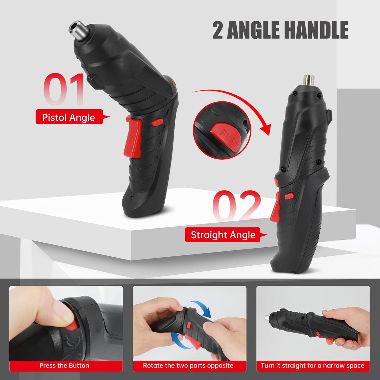 Rechargeable Electric Screwdriver Portable Set, 3.6V with 47pcs Cordless Accessories, Dual Position Handle and LED Headlight SENXINGYAN