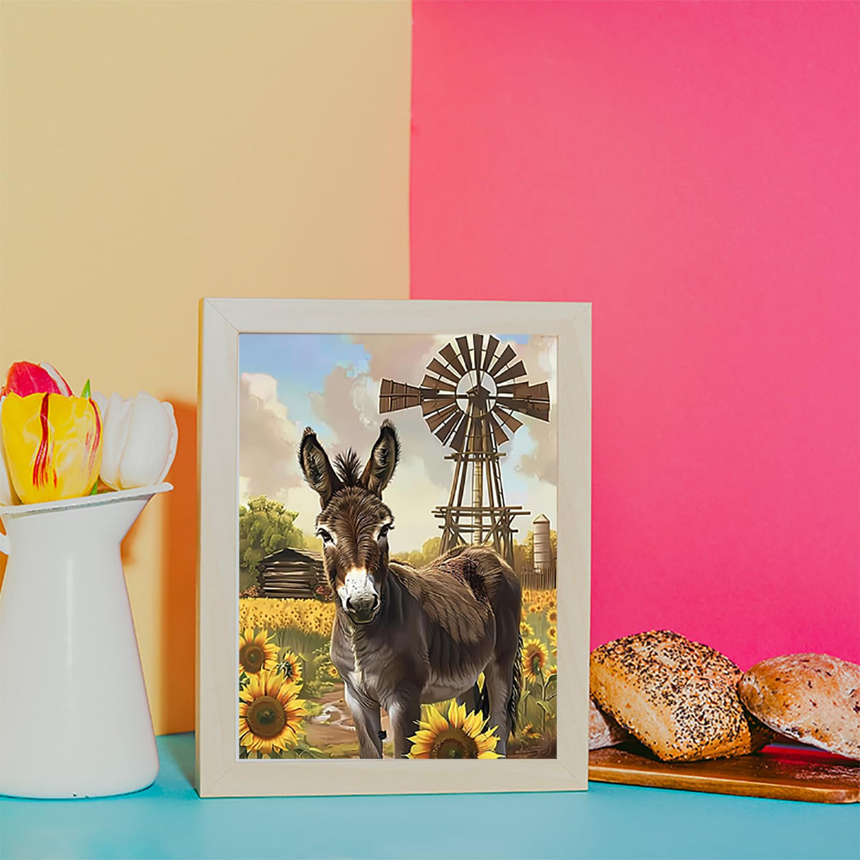 KAYEIUU 5D Donkey in The Sunflower Fields Diamond Painting Kits for Adults DIY Donkey Diamond Art Kits for Beginner Full Drill Donkey Diamonds Painting Gem Art for Gift Wall Decor 12x16 inch KAYEIUU