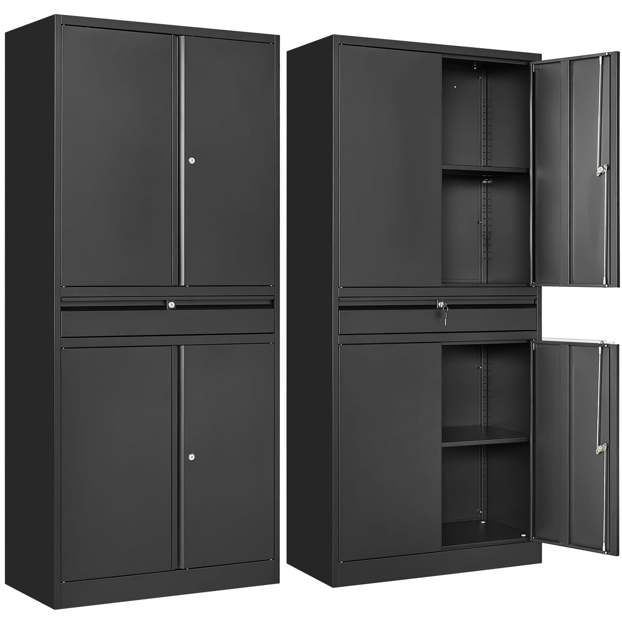 SISESOL Metal Garage Storage Cabinet with Doors and Shelves, 71" Multifunctional Garage Storage Closet Large Garage Locker with Adjustable Shelves & Locking Doors Steel Storage Tall Cabinet SISESOL