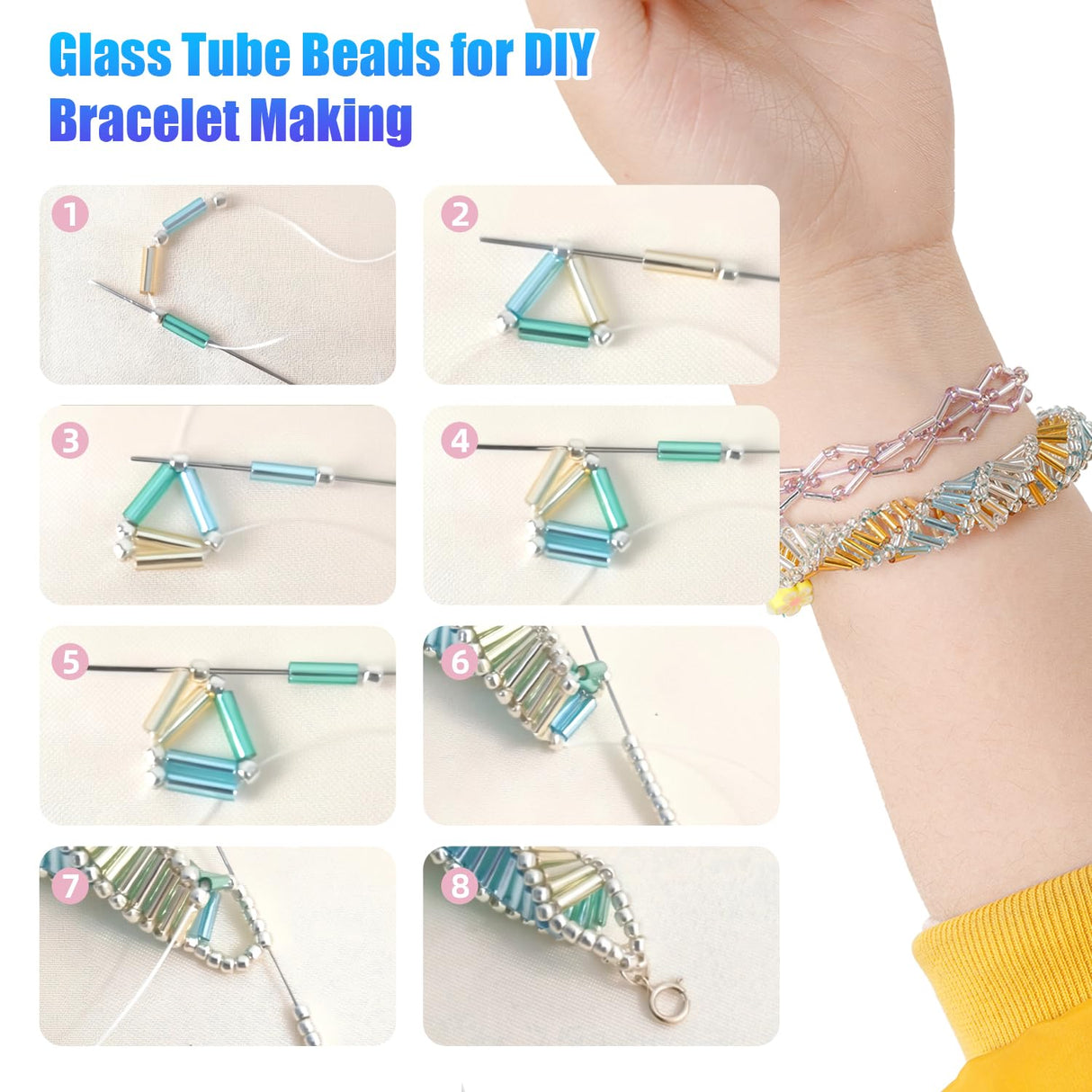 Ybxjges 4800Pcs 7mm Tube Beads Kit with 28 Colors Glass Bugle Seed Beads Small Craft Beads for DIY Bracelet Necklaces Jewelry Making Ybxjges