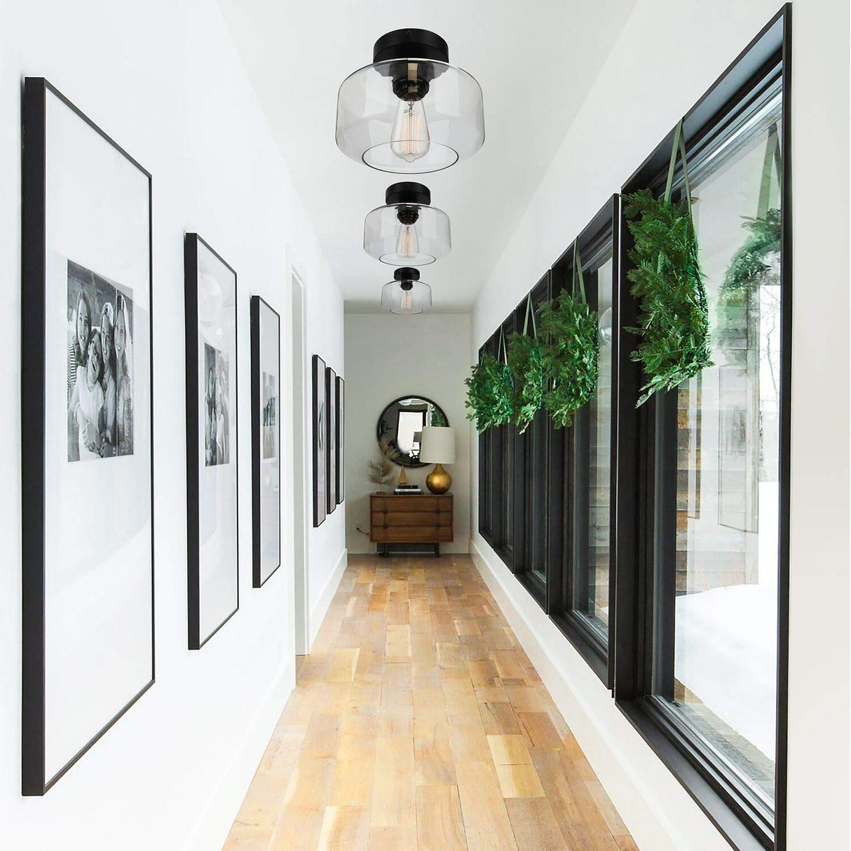 MAXvolador Industrial Semi Flush Mount Ceiling Light, Clear Glass Pendant Lamp Shade, Farmhouse Lighting for Hallway, Vintage Hanging Light Fixtures MAXvolador