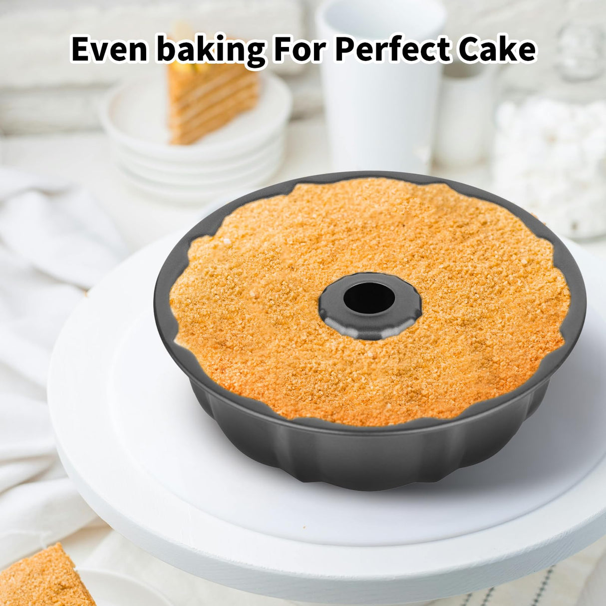 Novery 9.5" Non-stick Cake Pan, Heavy Duty Carbon Steel Fluted Tube Round Baking Pan,Buntz Pound Cake Pan Mold,Tube Bakeware,Baking Mold for Jello,Gelatin,Chocoflan,Flan Novery