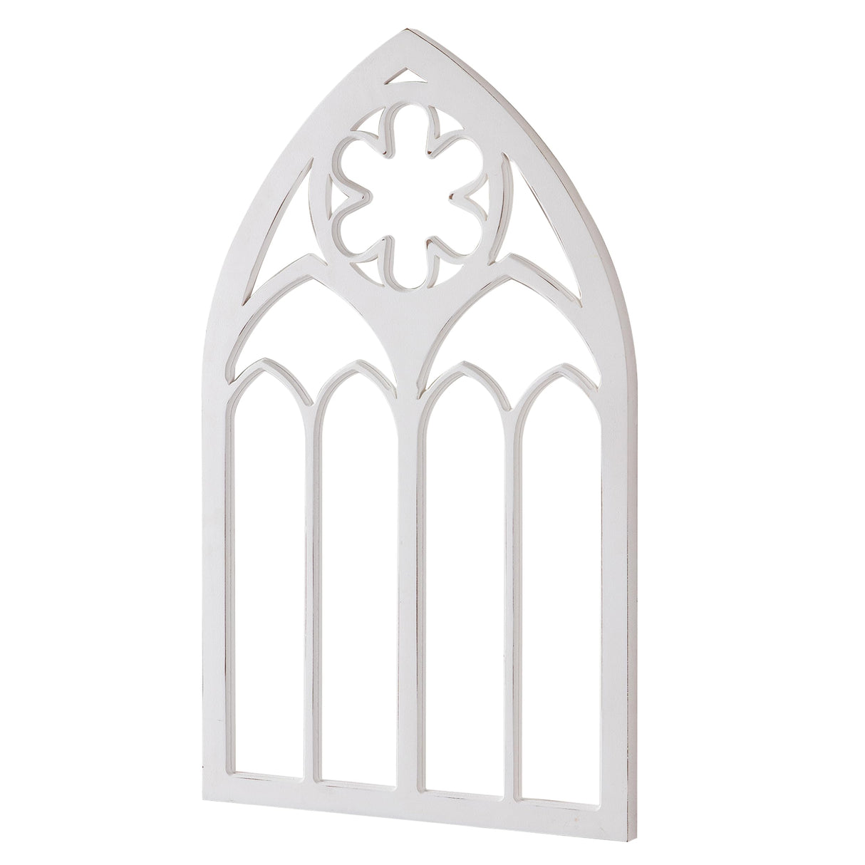 Sintosin Gothic Arched Window Frames for Wall Decor Living Room 20 X 33 Inch, Hanging Distressed White Wooden Farmhouse Window Pane, Rustic Cathedral Window Frame for Halloween Entryway Sintosin