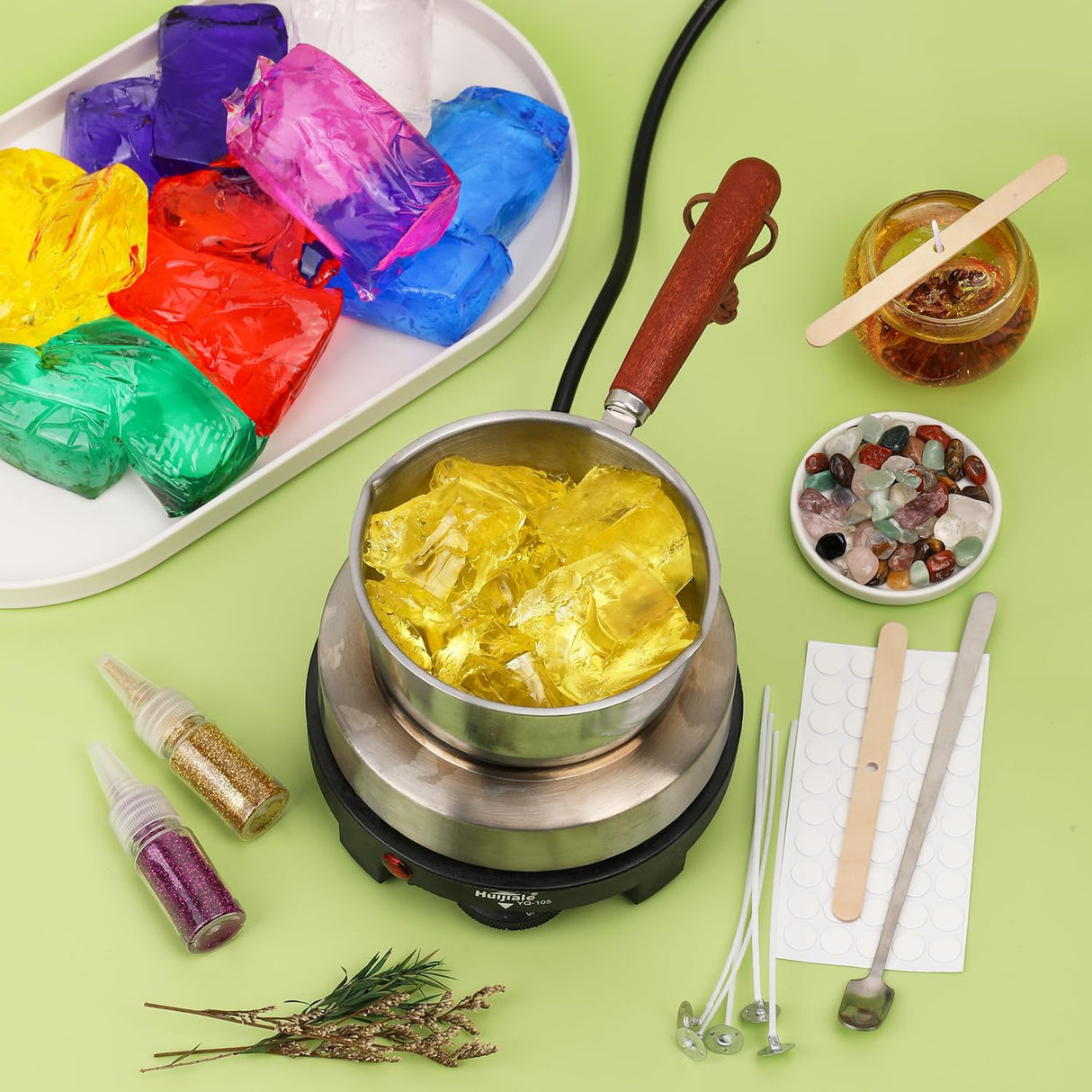 Jelly Candle Making Kit,9pcs Gel Wax -7 Colors Candle Making kit,Includes Wax Wicks Wick Stickers,Wooden Wick Holders and More,DIY Starter Candle Making Kit 2.8LB/45oz Blingfun