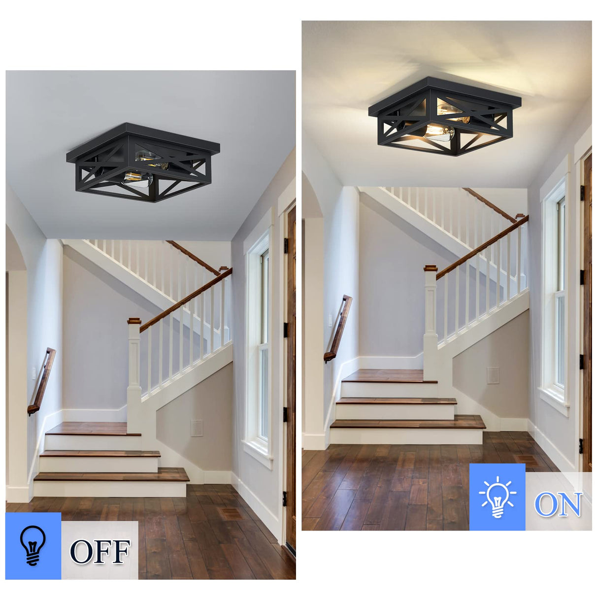 SKEJAO Black Flush Mount Ceiling Light Fixture,2-Light Square Hallway Light Fixtures Ceiling,Light Fixtures Ceiling Mount for Farmhouse,Kitchen,Hall,Bedroom (2 Pack) SKEJAO