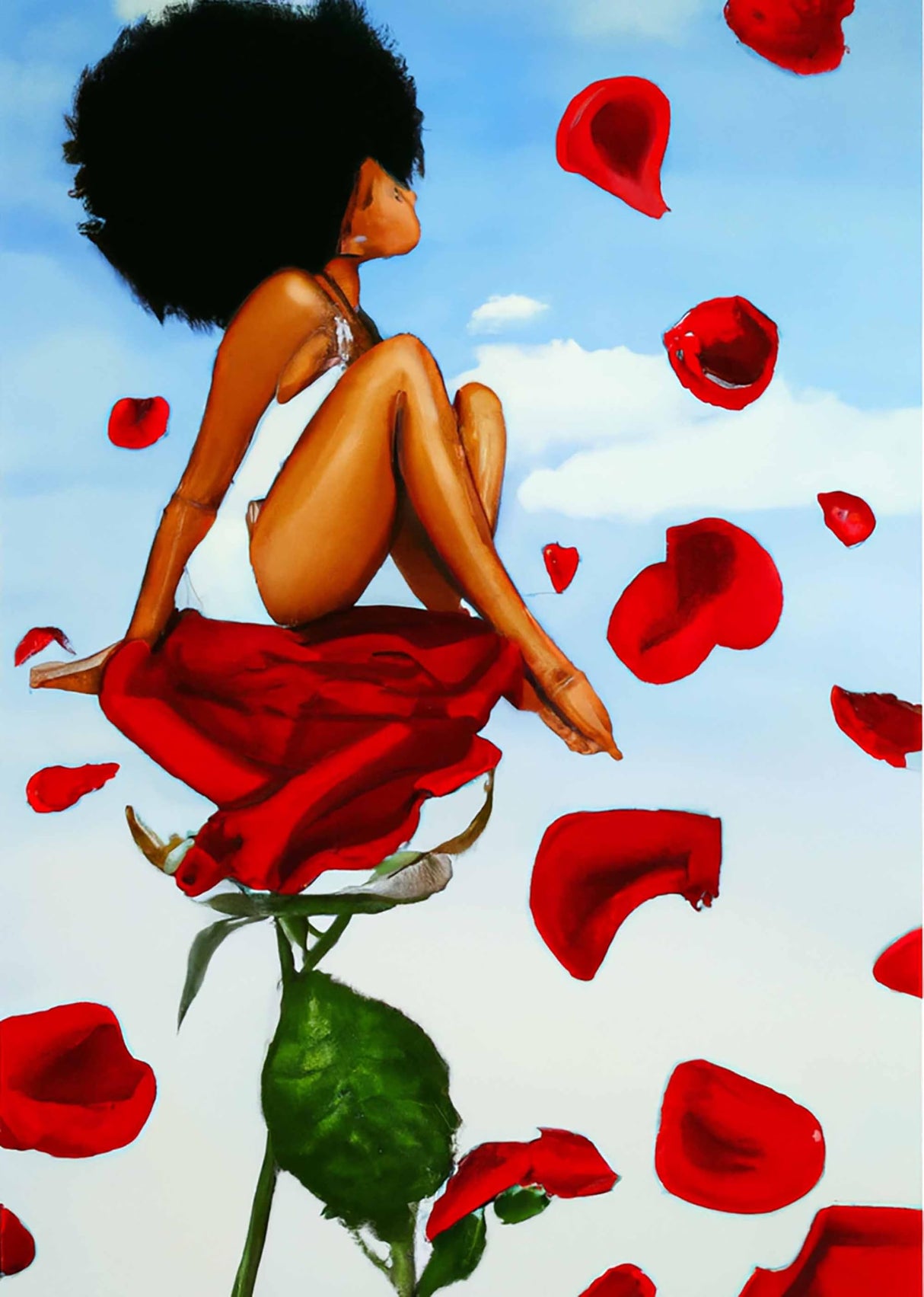 SKRYUIE 5D Diamond Art Painting Kit African Women Full Drill by Number Kits, African American Woman Sky Rose Diamond Art Paint with Diamonds Embroidery DIY Craft Set Arts Decorations(12x16 inch) SKRYUIE