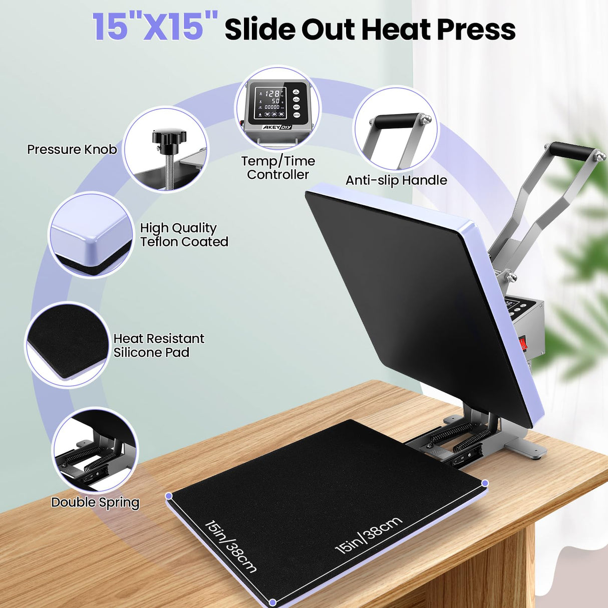 15x15 Heat Press Machine,Slide Out Heat Press Digital Clamshell Heat Transfer Sublimation Printer Press Industrial-Quality Power Heat Press for T Shirts/Pillow/Bag/Plates Creative Pattern DIY DREAMVAN